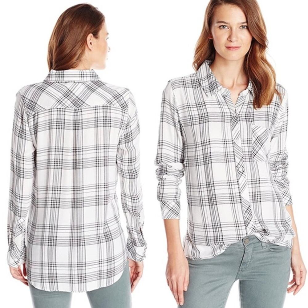Rails Hunter Shirt Blouse Plaid Button Down Western Boho Black White Size S
